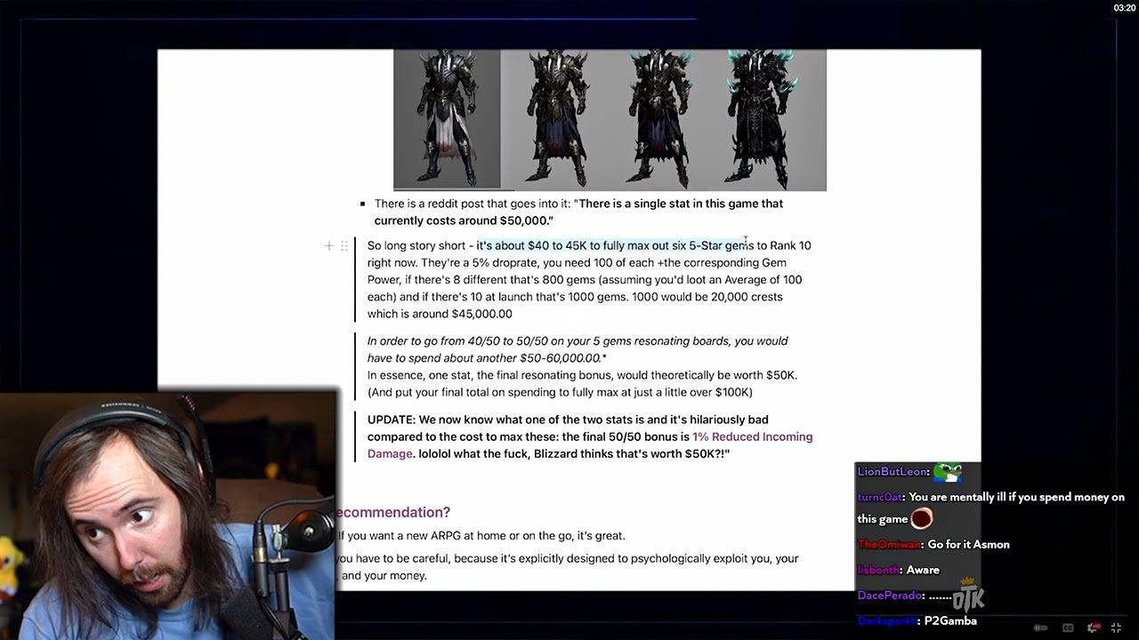 Asmongold finds out you must spend $100,000 to beat Diablo Immortal
