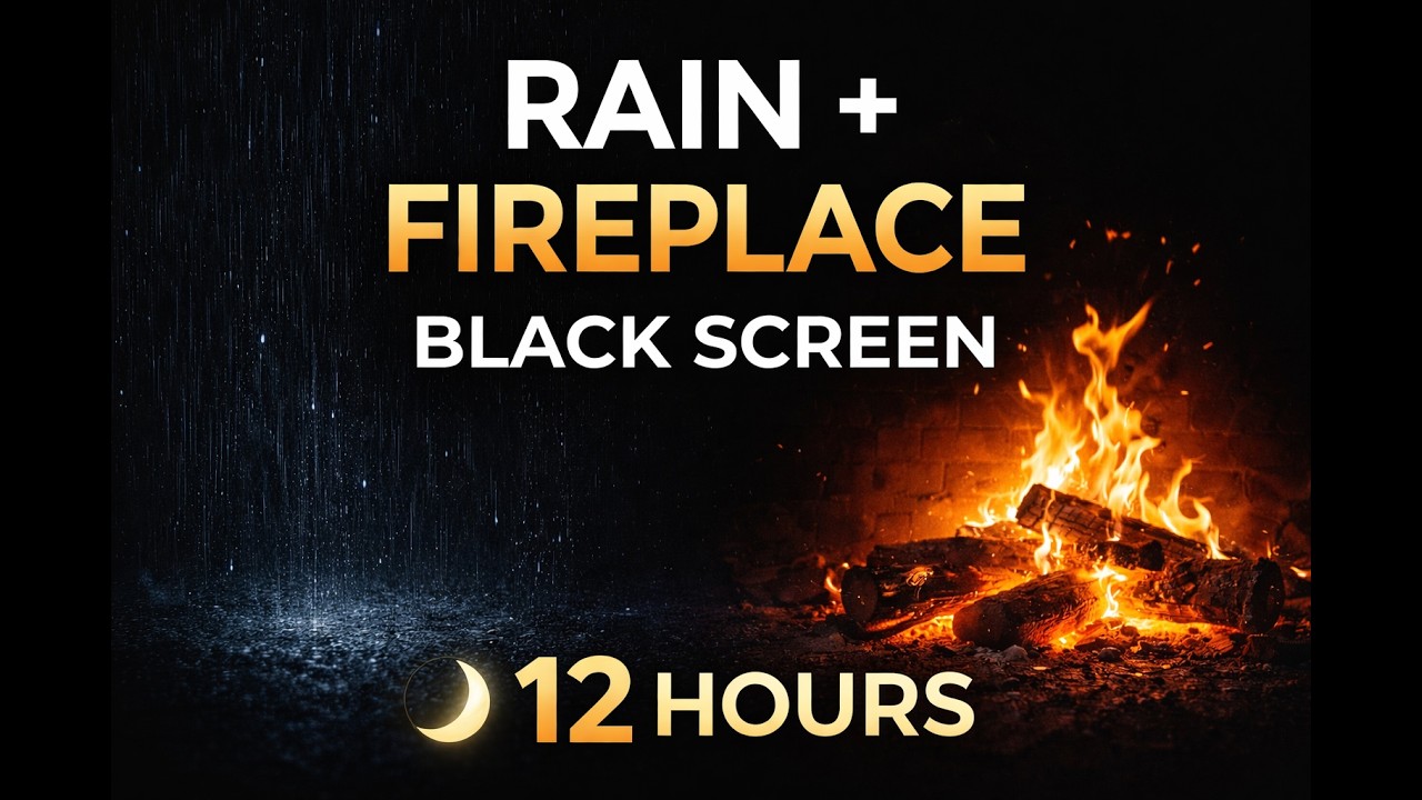 Rain and Fireplace Sounds for Deep Sleep 🌙 12 Hours | Black Screen | No Ads