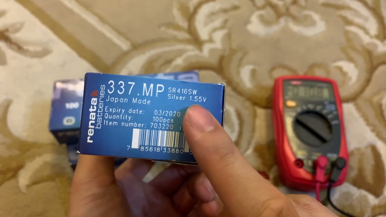 Распаковка и тестирование батарейки-таблетки Renata 337 SR416SW 1,55 В (срок годности до 03 2020 г., протестирована 04 2021 г. при 1,584 В)