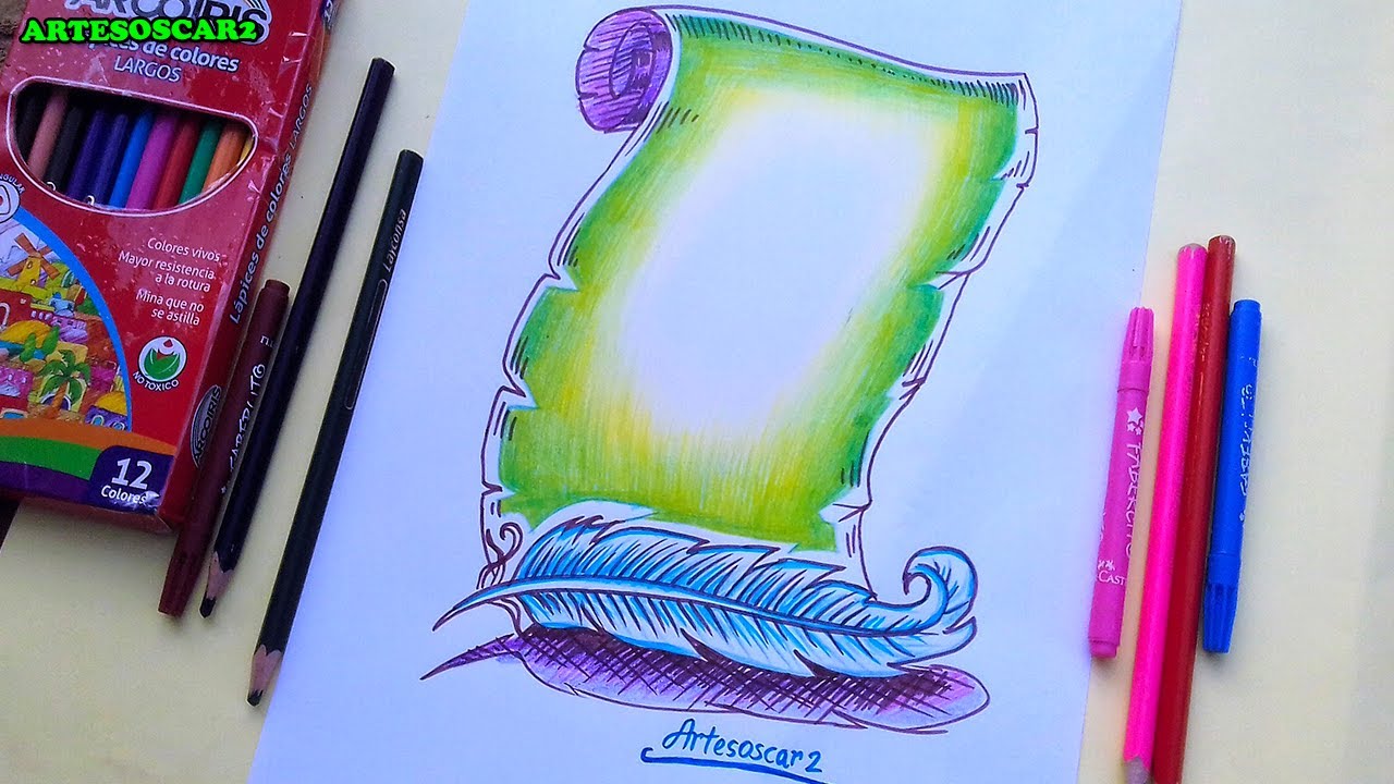 COMO DIBUJAR un PERGAMINO - how to draw a scroll - Pergamino
