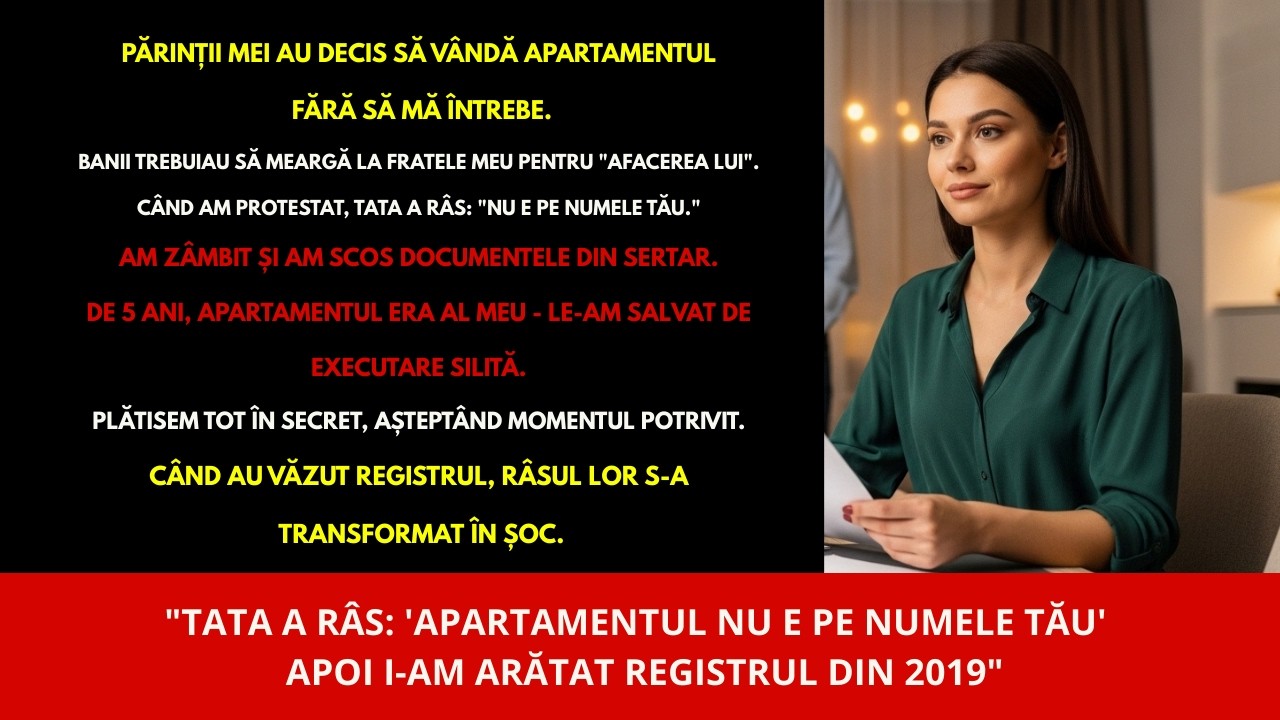Părinții mei au râs: „Apartamentul nu e pe numele tău” ...am zâmbit, registrul spunea altceva