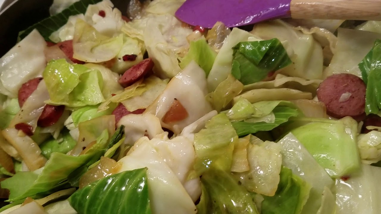 My Cabbage with Fresh Spinach & Smoked Sausage😋
