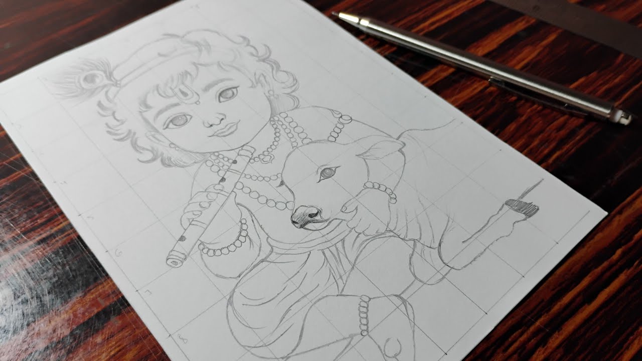How To Draw Krishna,  janmashtami Drawing,  Krishna Drawing,  Outline Tutorial,  Step By Step 😍 