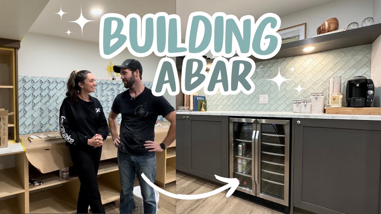 Building a Bar in Our Basement! Cabinets & Tile Install 🩵 | BASEMENT RENOVATION ep 15