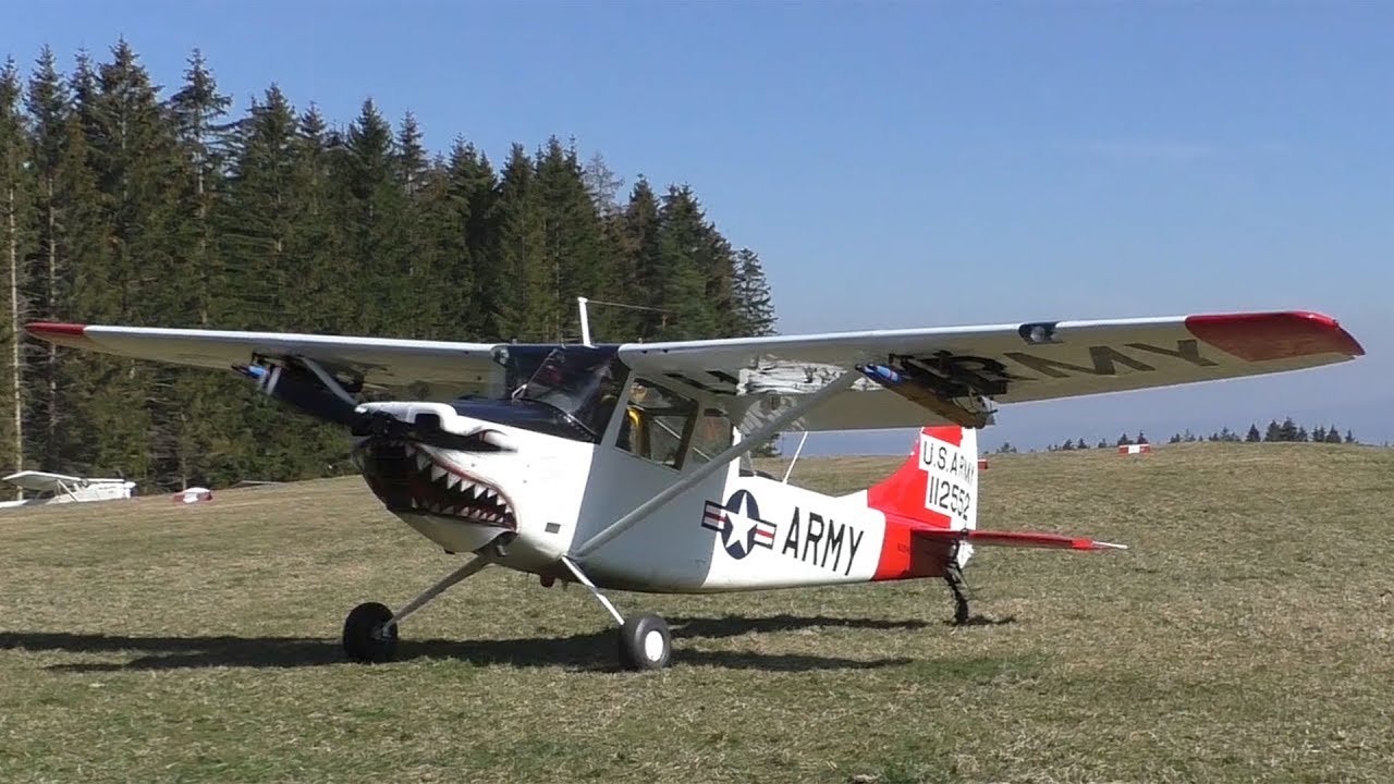 Cessna L-19 Bird Dog landing and takeoff at Airfield Rostock | N33455