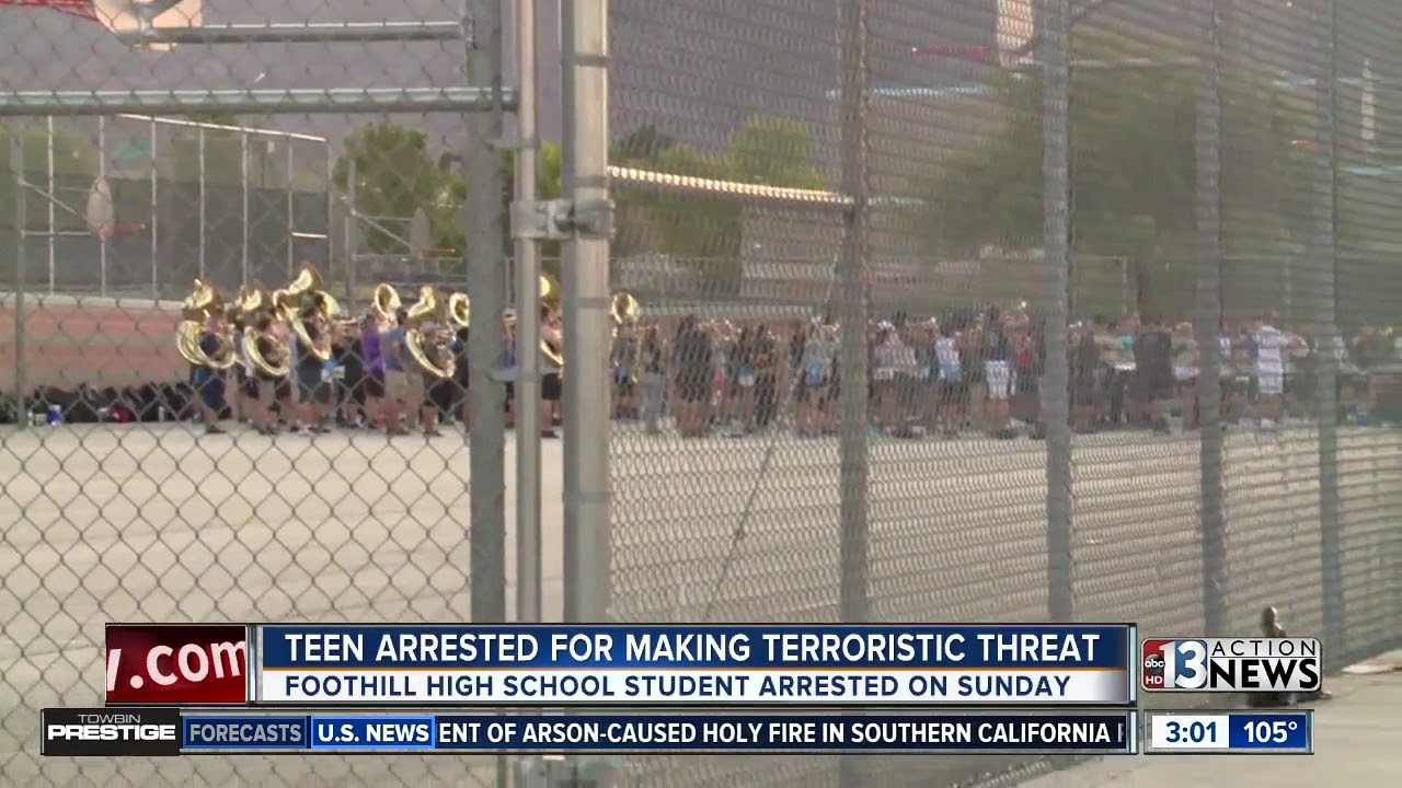Foothill High School student arrested on Sunday for terroristic threats