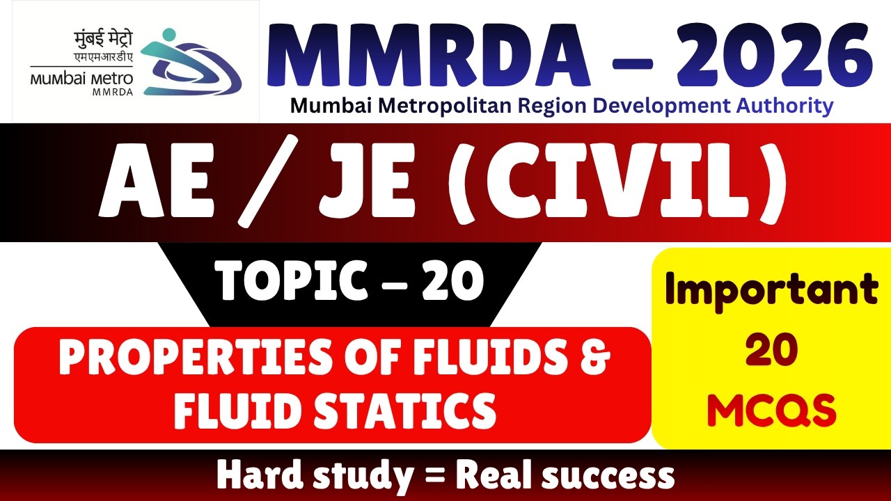 Properties of Fluids & Statics MCQS | MMRDA JE Civil MCQS Notes 2026 | MMRDA Civil Engineer MCQS PDF