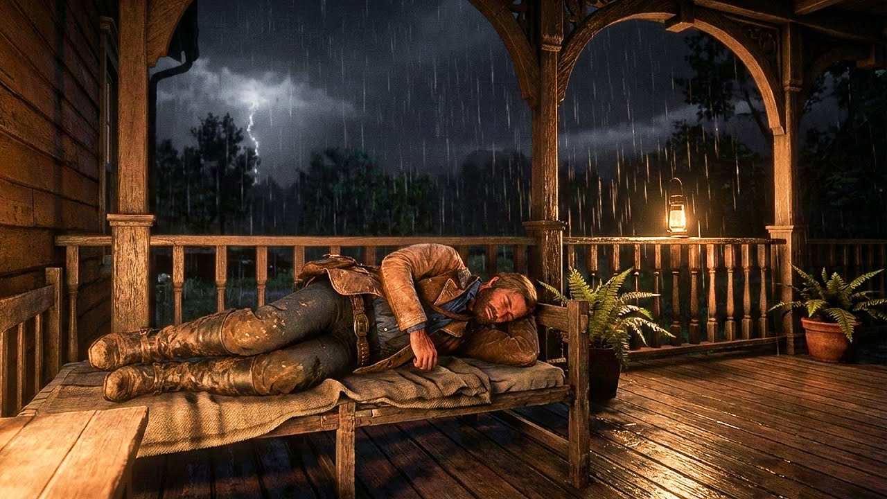 Peaceful Rainy Night Under the Porch - Sleeping on a Cozy Bed | RDR2 Sleep Ambience