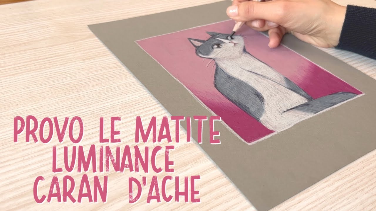 Disegno un gatto con le matite colorate Luminance Caran d'Ache.