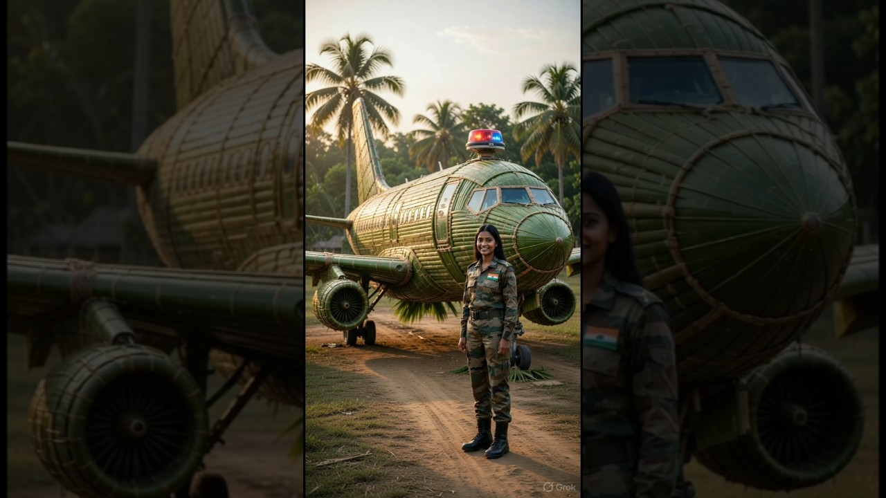 crafted his Monster aeroplane ✈️ from Bamboo streak and Palm leaves | ai story 1.0#woodscraft​ #ai​