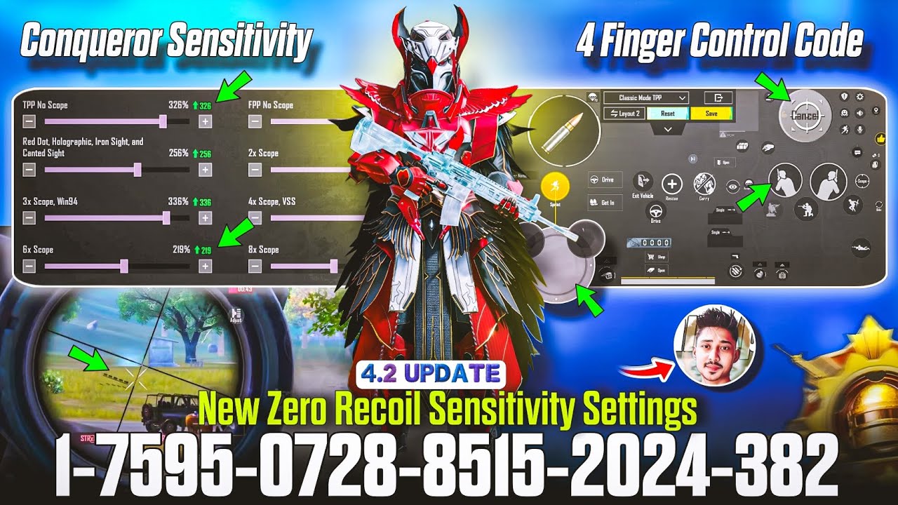 Bgmi 4.2 Update Sensitivity 🔴 | New Zero Recoil Sensitivity Settings Code ✅ | 4 Finger Control code 