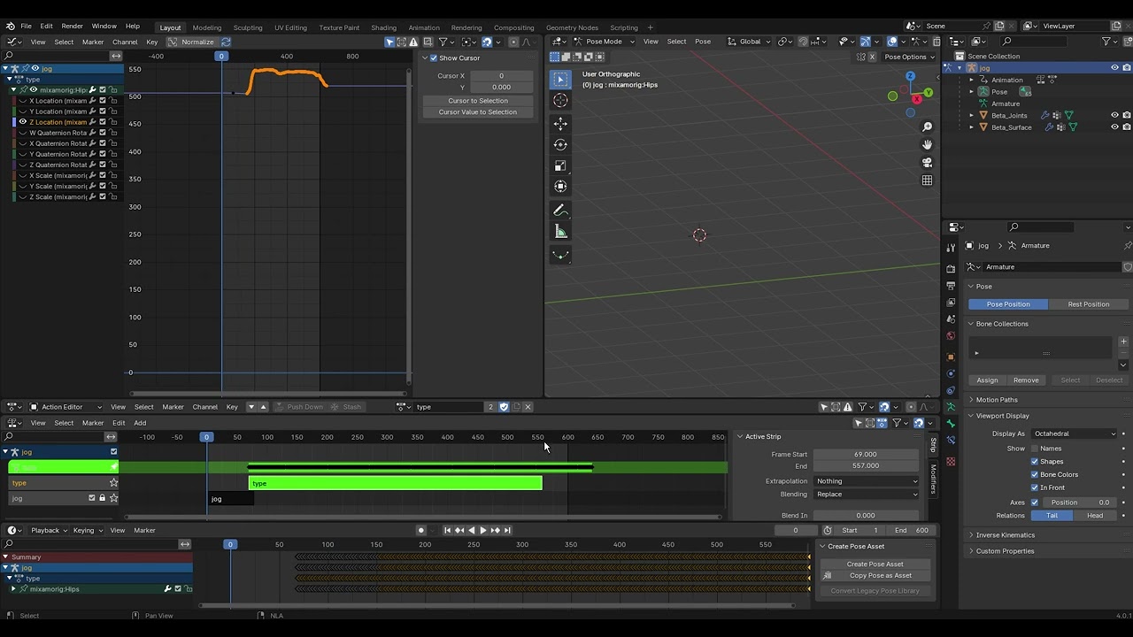 Nonlinear Animation Blender 031 Changing the location of Action Display XYZ Location to fix problem
