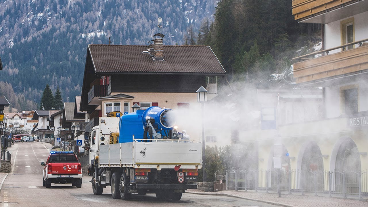 Italians use snow canons to disinfect streets from coronavirus