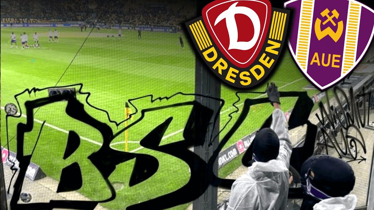 Graffiti im Gäste-Block, Grüße in den Knast & Mächtige Choreo! (Dresden - Aue 2:1)