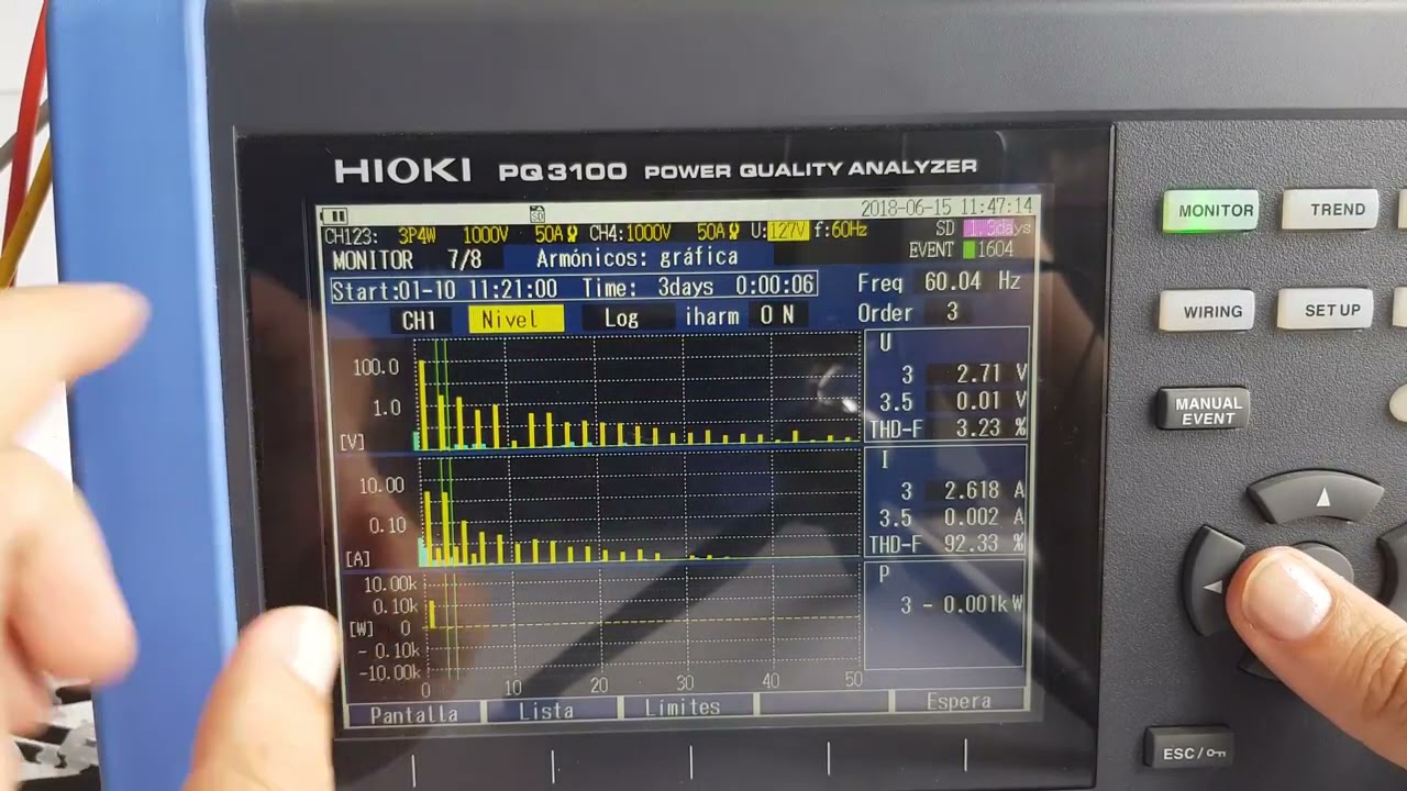 Analizador de calidad de energía Hioki PQ3100 Parte VI