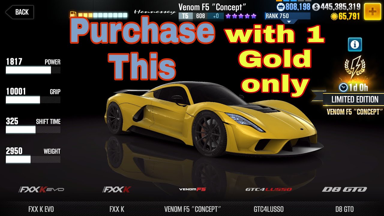 CSR Racing 2| Venom F5 Concept purchase with 1 gold only