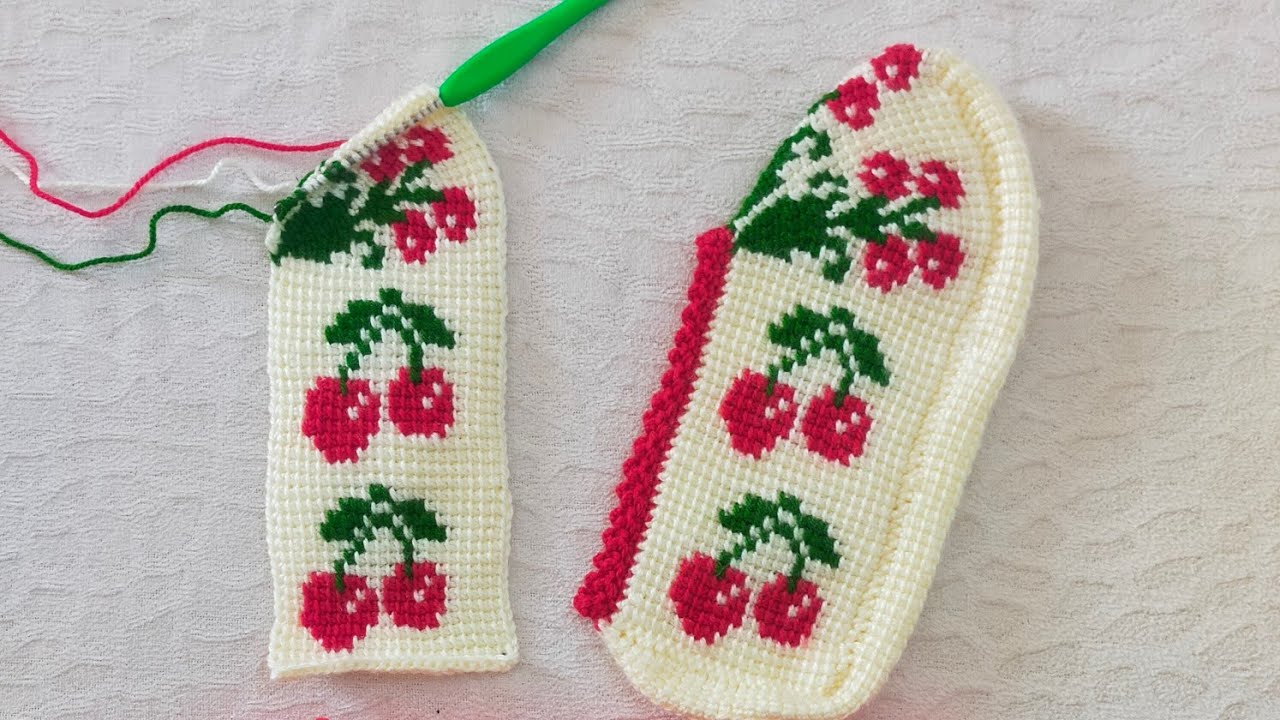 (1video) Vişne model yapımı #keşfet #örgü #crochet #knitting #handmade #patikmodelleri #tunusisi