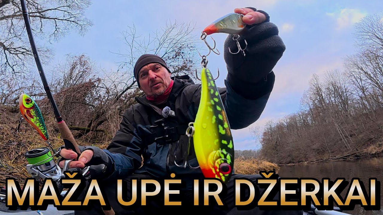 LYDEKŲ ŽŪKLĖ DŽERKAIS ŽIEMĄ MAŽOJE UPĖJE .Tokios žvejybos seniai neturėjau!!!