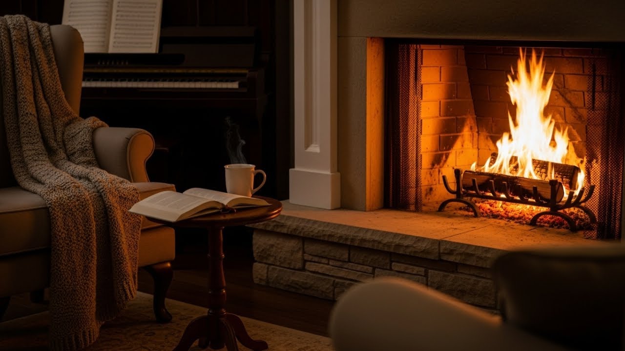 Fall Asleep Fast | Relaxing Piano Music & Cozy Fireplace Crackling