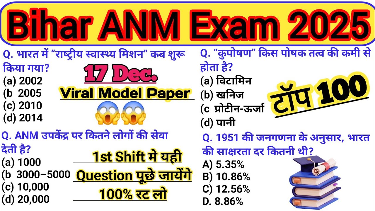 Bihar ANM Exam 2025😱17 December Paper Analysis/ANM Most Important Questions/Full Answer Key Review🔥