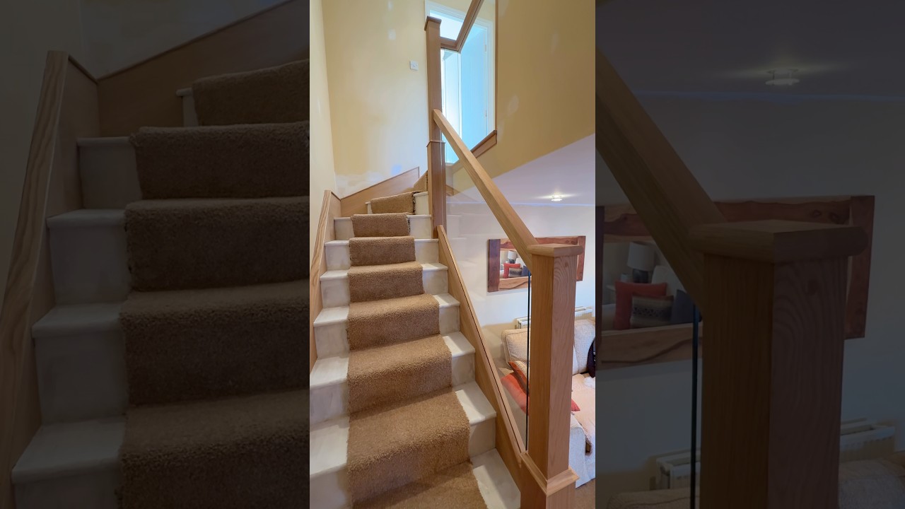 Oak and Glass Staircase Renovation ✨ #home #diy #woodworking #asmr
