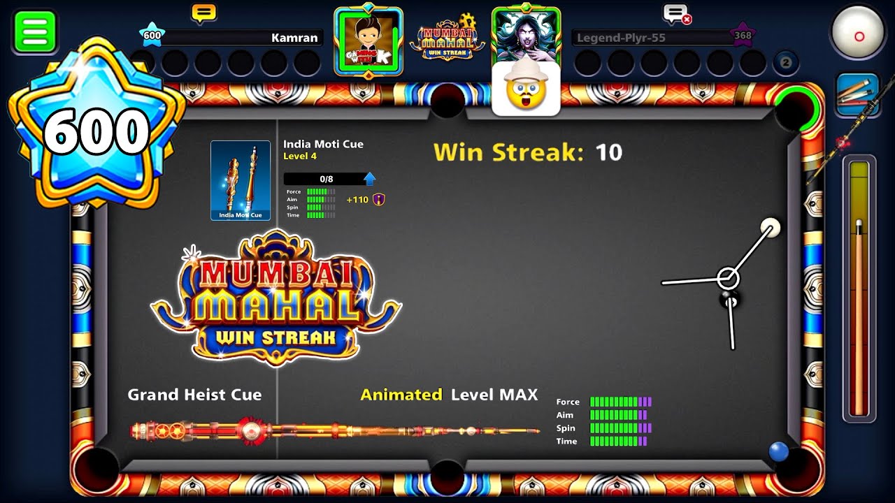 8 Ball Pool - 10 Win Streak in Mumbai WinStreak Event With Grand Heist Cue Level Max - GamingWithK