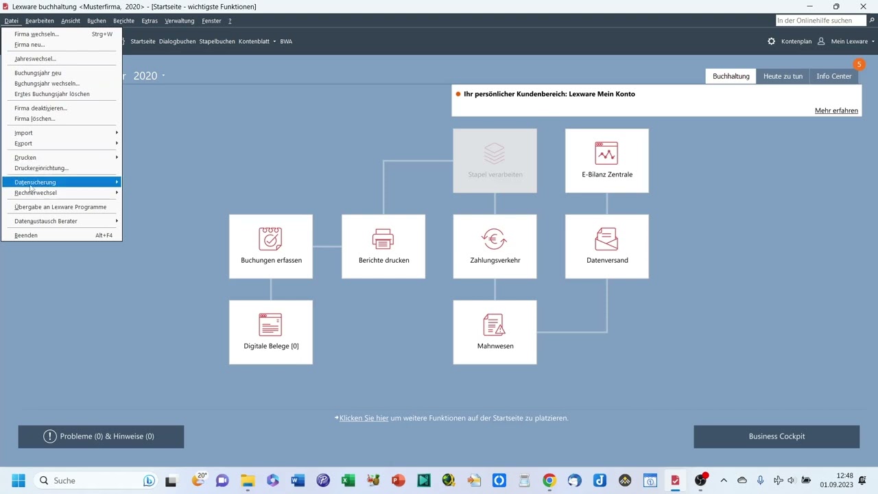 Wie exportiere ich Daten f&uuml;r DATEV aus Lexware?