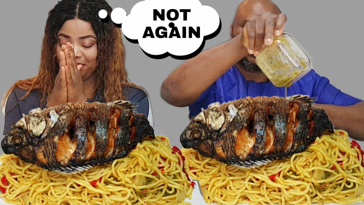 OMG MY HUSBAND MIX BITTER-LEAF SOUP WITH SPAGHETTI | DELICIOUS SPAGHETTI & TILAPIA FISH | CHALLENGE
