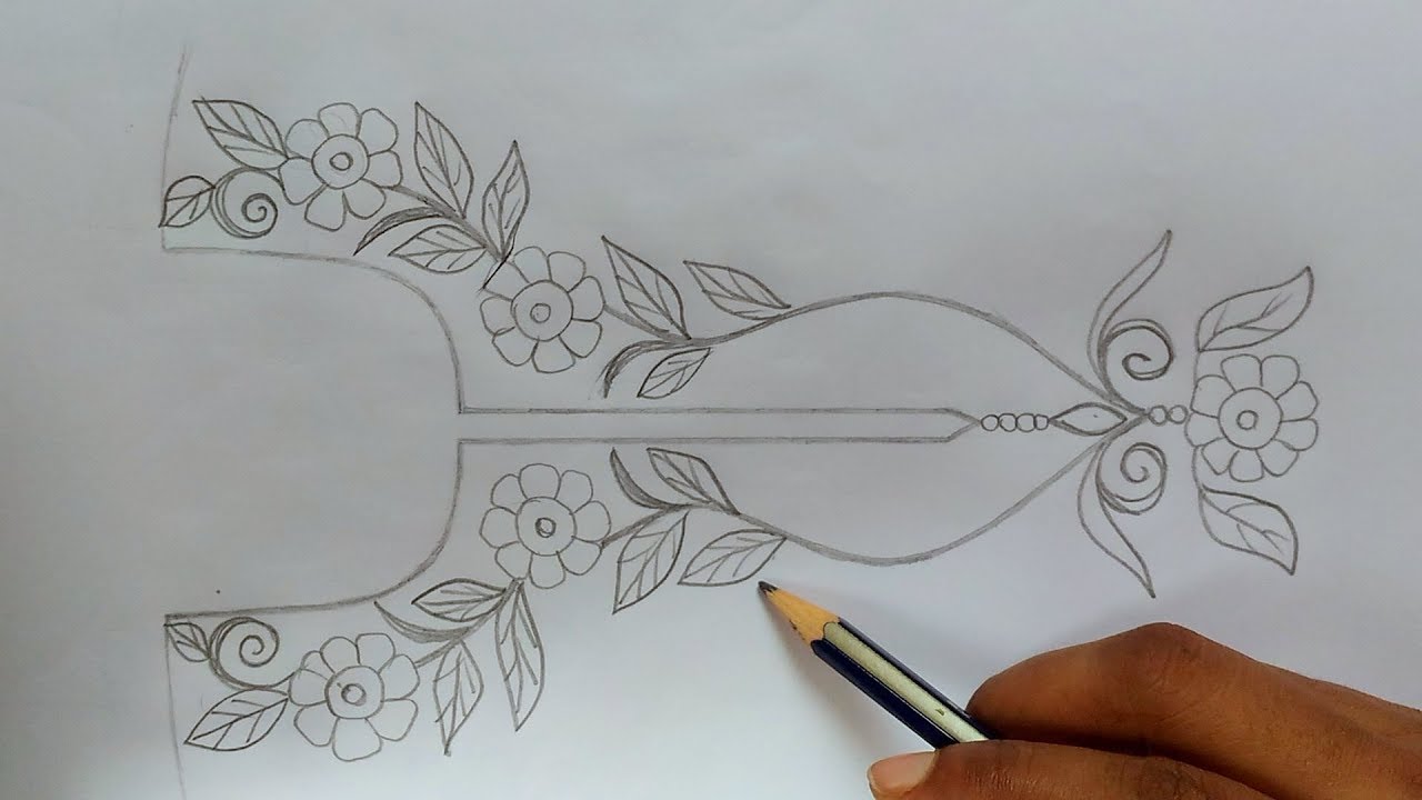 Hand drawing neck design for girls dress,Pencil drawing neck design for embroidery