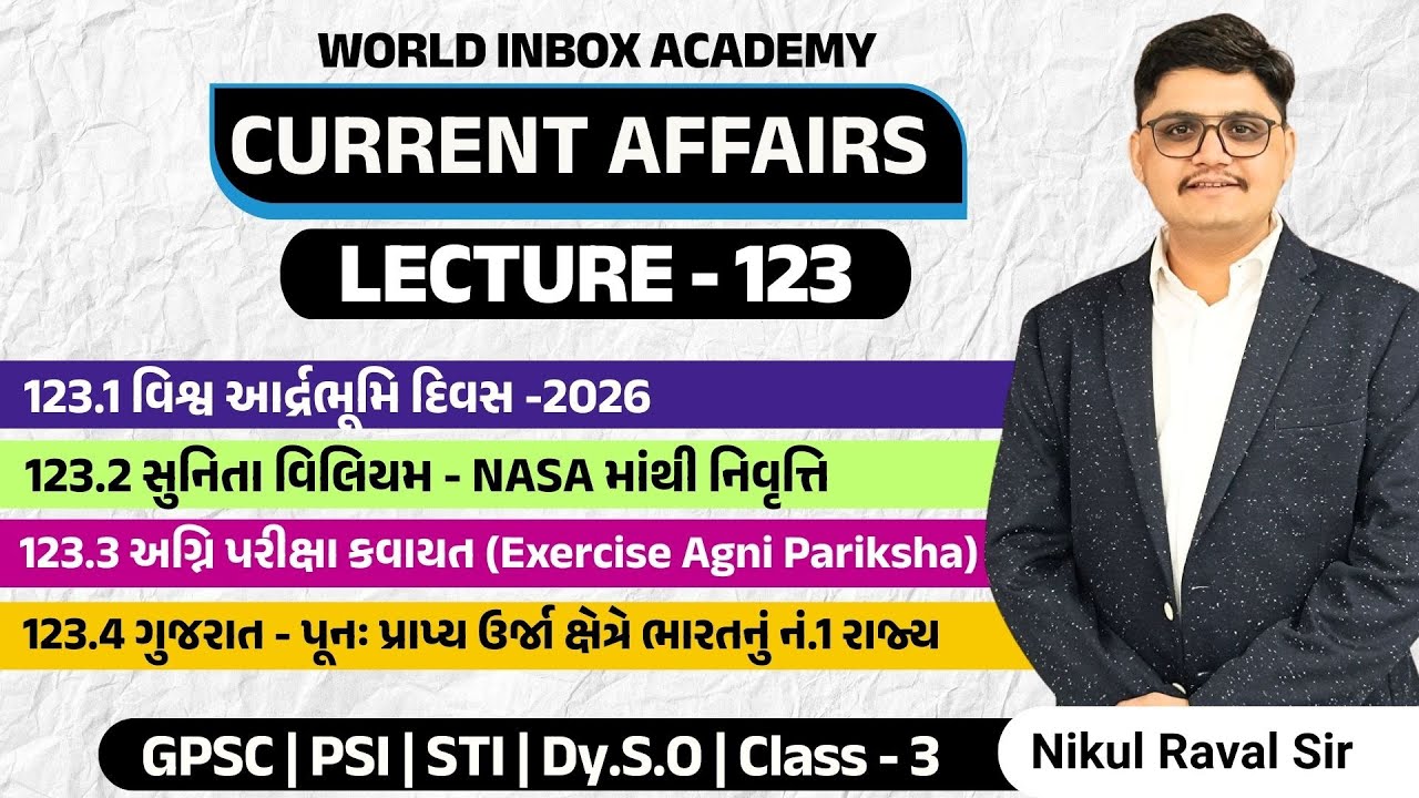 Current Affairs 2026 | Part - 123 | Lecture By Nikul Raval Sir | World Inbox Academy