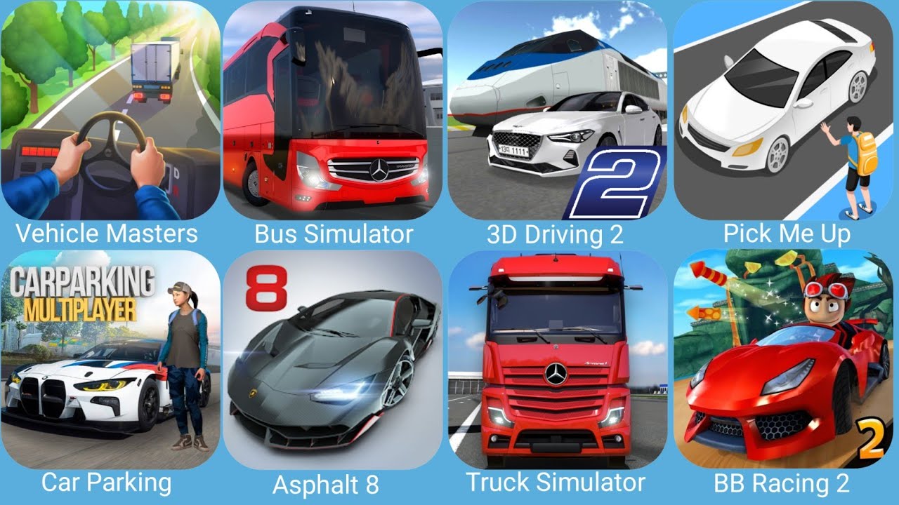 3D Driving Class 2,Vehicle Masters,Bus Simulator Ultimate,Asphalt 8,Car Parking Multiplayer