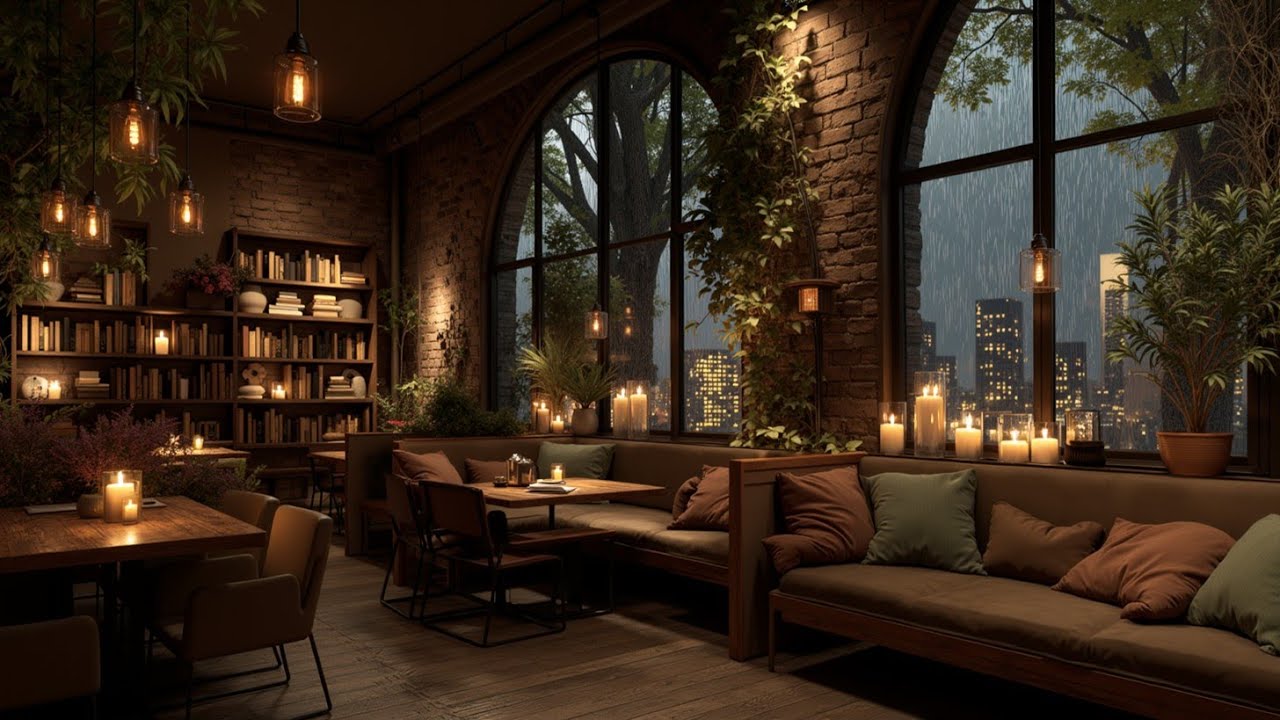 Cozy Library Cafe Ambiance with Smooth Piano Jazz for Relaxing, Studying, Working