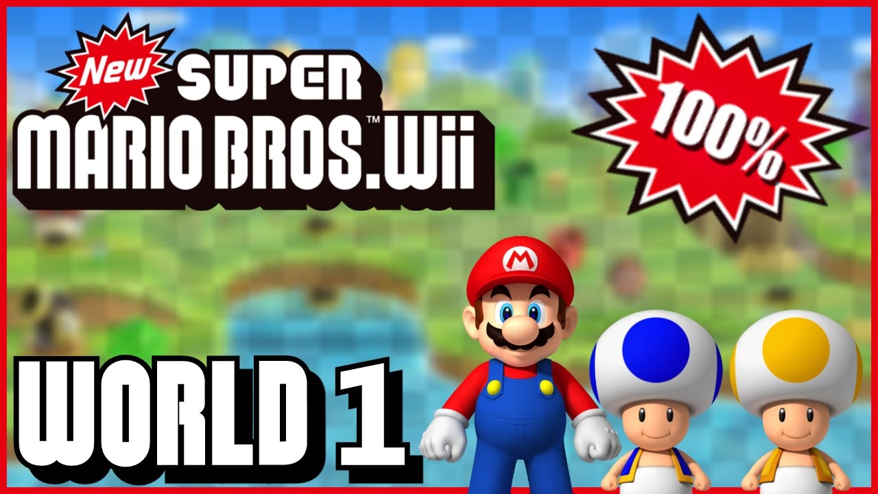 New Super Mario Bros Wii - World 1 (Peach Castle) 100% multiplayer walkthrough