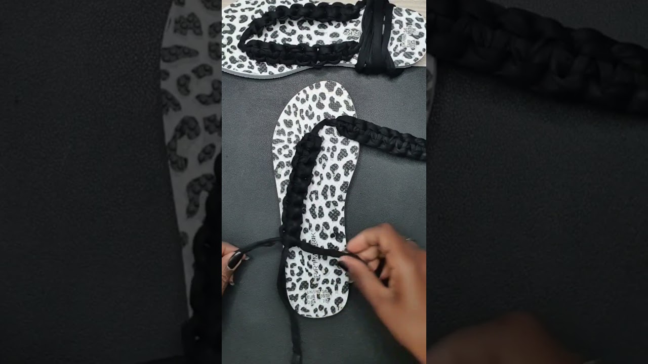 Chinelo com tiras de nó duplo-Macramê- Tutorial muito fácil.