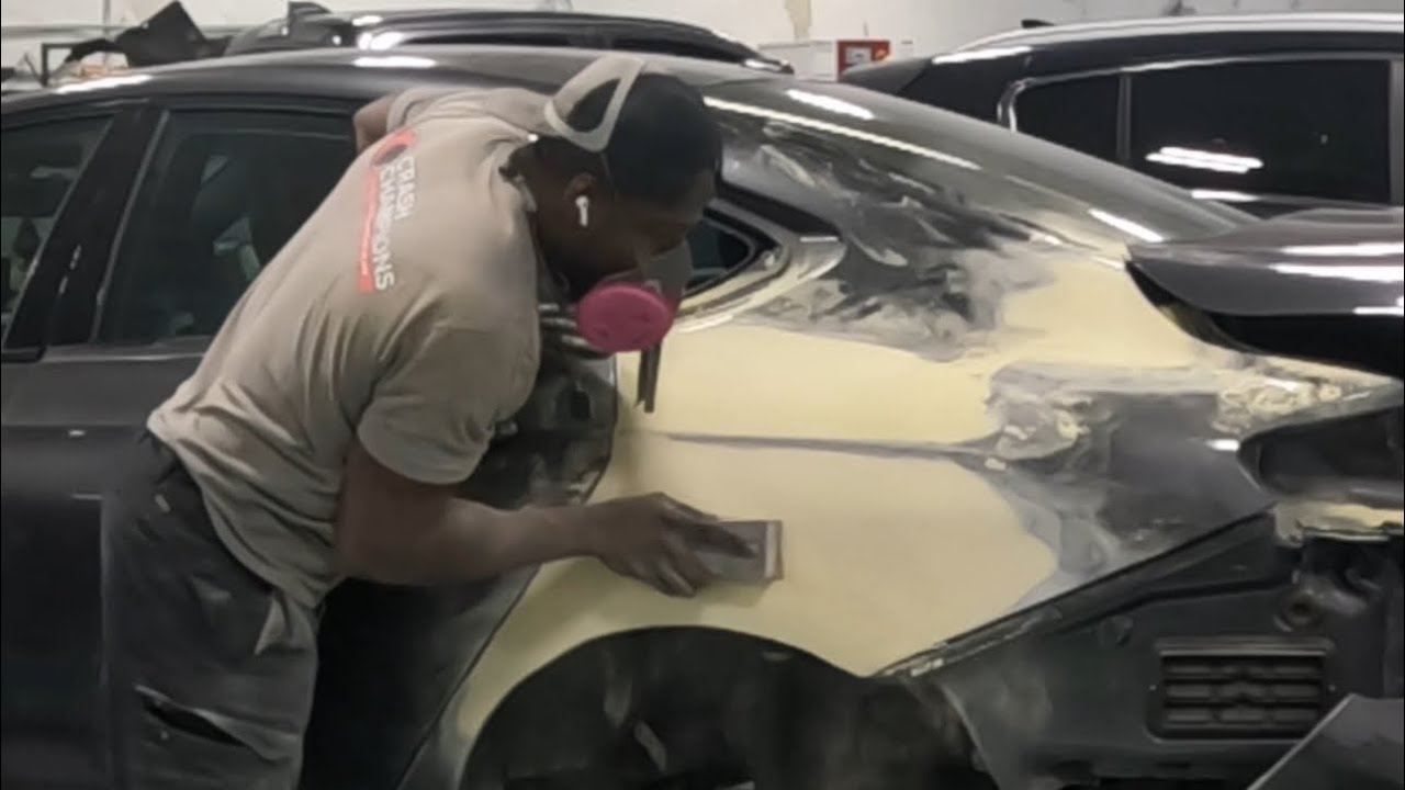 How to bondo repair a badly damaged quater panel 