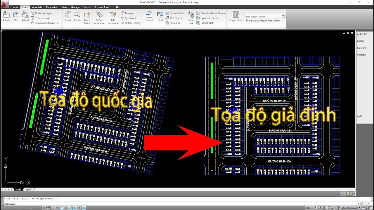 Chuyển tọa độ quốc gia về tọa độ công trình (Giả định)