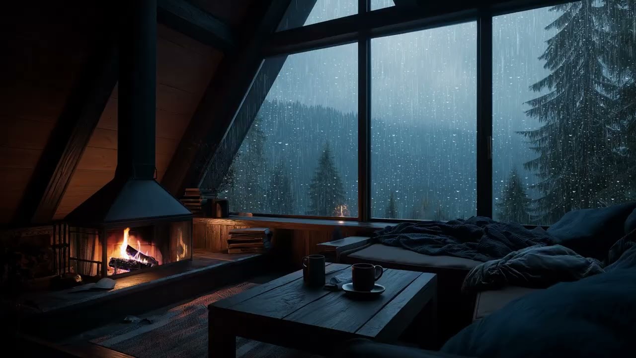 Rainfall at the Window 🌧️ Fireplace ASMR for Sleep & Relaxation (3 Hours)