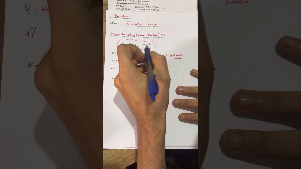 Thermochimie chapitre Équilibre chimique (variance d’un Équilibre)