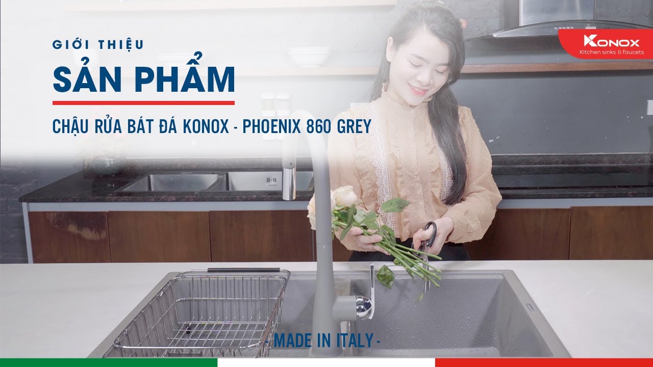 Chậu rửa b&aacute;t bằng đ&aacute; Granite Konox  Phoenix 860 Grey|Granite Kitchen Sink |Konox Kitchen Sink |2021
