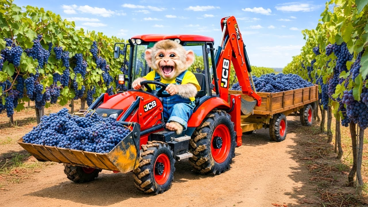 Monkey Farmer Drives A Tractor 🍇🚜 Grape Harvest Farm Adventure | Monkey Farm Work | KaZo Monkey Life
