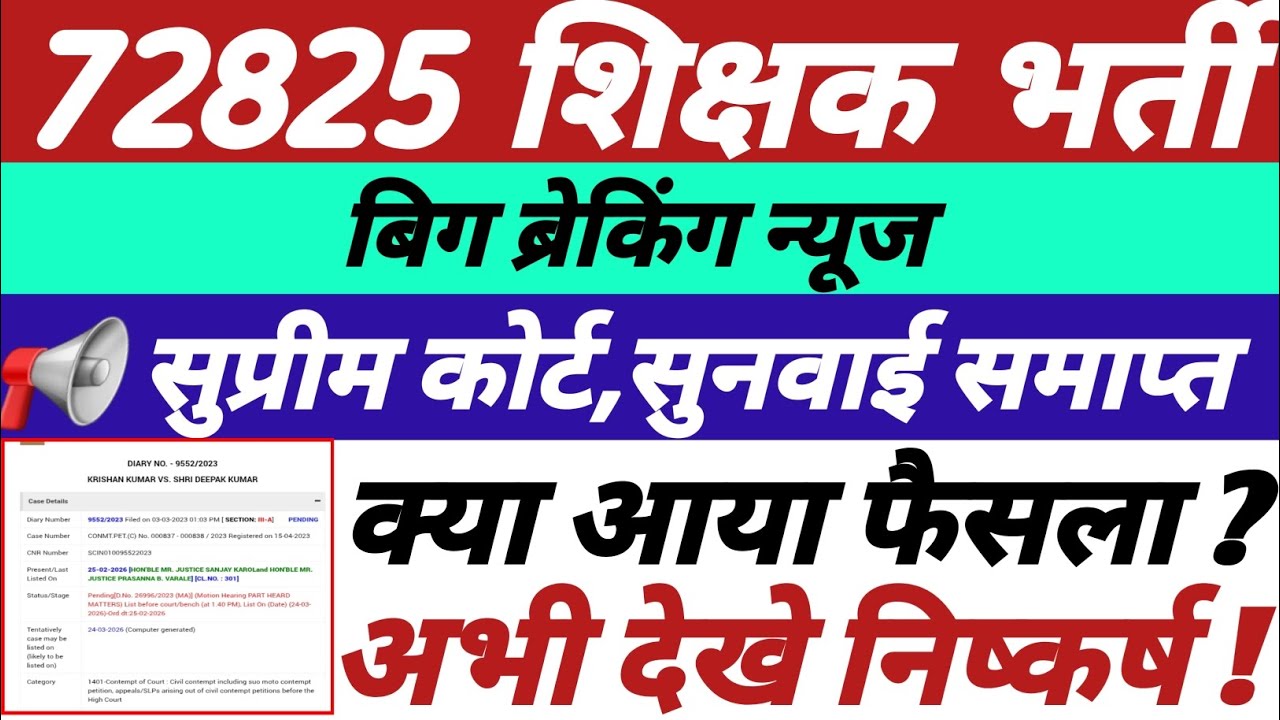 72825 शिक्षक भर्ती,सुप्रीम कोर्ट सुनवाई समाप्त,क्या आया फैसला,अभी अवश्य देखे,विस्तृत निष्कर्ष ||
