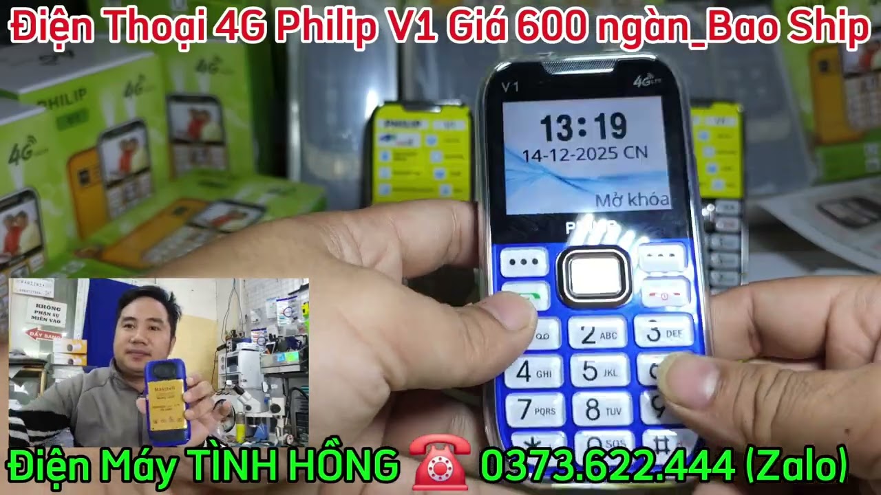 Điện thoại 4G Philip V1 màn hình to _ Loa to_Tự động bật loa ngoài _ Gán phím gọi nhanh_Giá 600 ngàn