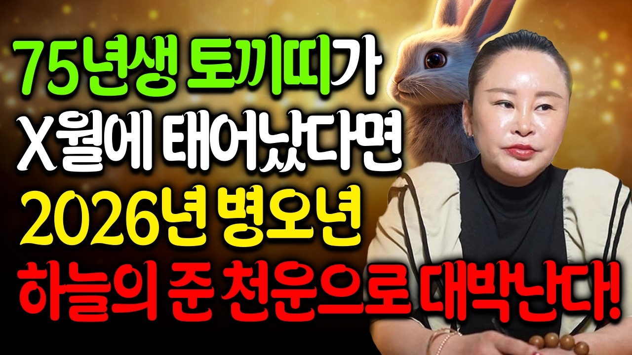 2026년 병오년 1975년생 52세 토끼띠 중 X월에 태어난 토끼띠라면⁉️ 금전, 재물, 귀인, 문서, 인연, 변동으로 찐 대박👍