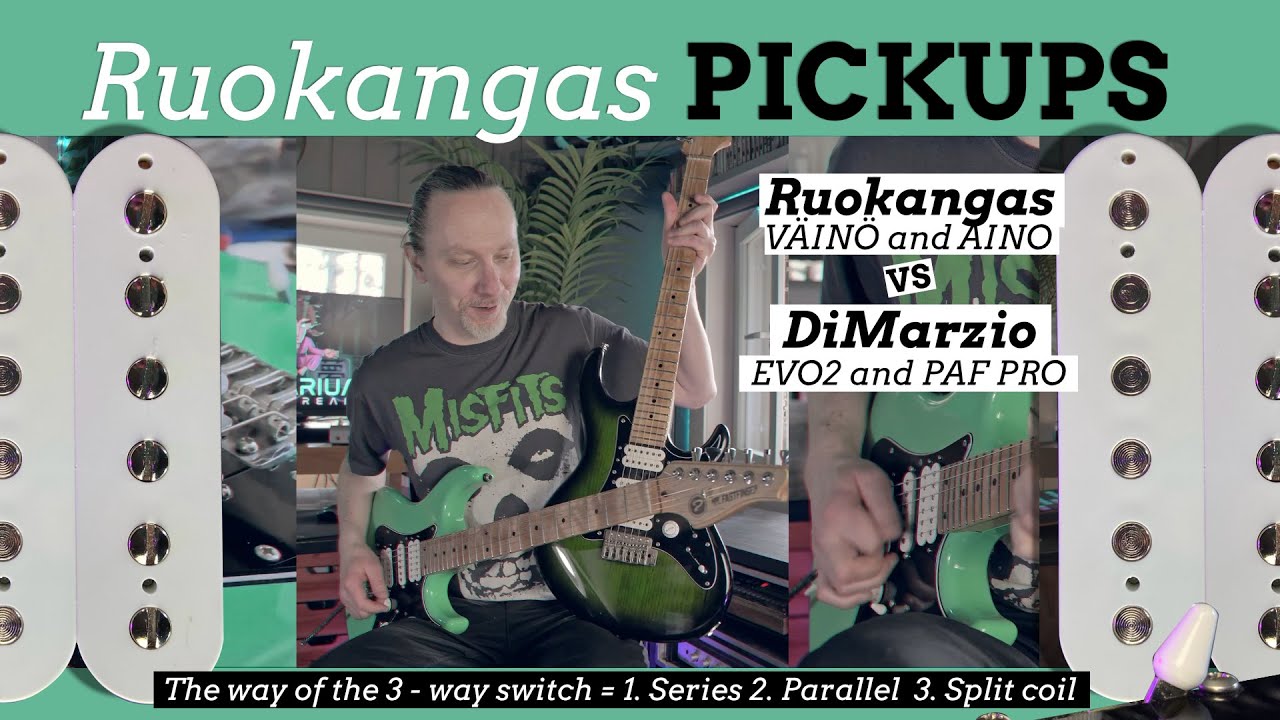 Ruokangas pickups. Comparing with DiMarzio Evo2 and Paf Pro. Parallel + series humbucking.
