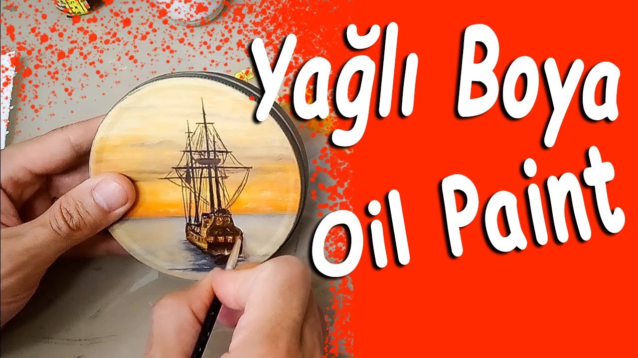Yağlıboya Gün Batımı Yelkenli Tekne Resmi