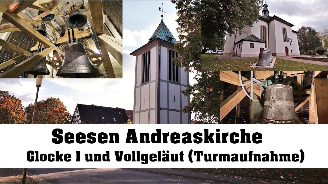 SEESEN (D), St. Andreas-Kirche, Glocke 1 und Vollgeläut (Turmaufnahme)