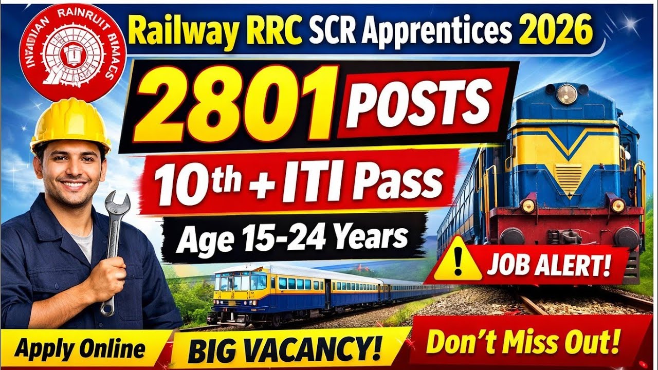 Railway RRC SCR Apprentices Vacancy 2026 | 2801 Post | 10th + ITI Pass | Age 15-24