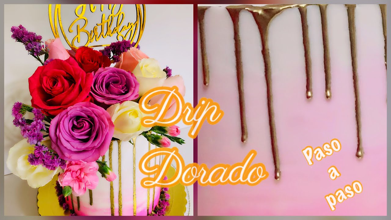 Dripcake chorreado Dorado con Rosas y Lavanda