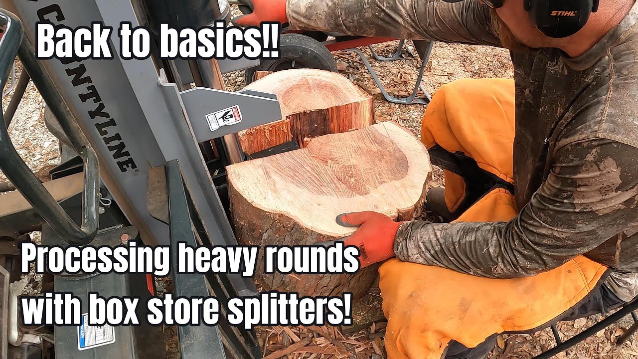 Splitting heavy Australian pine rounds with county line splitters!