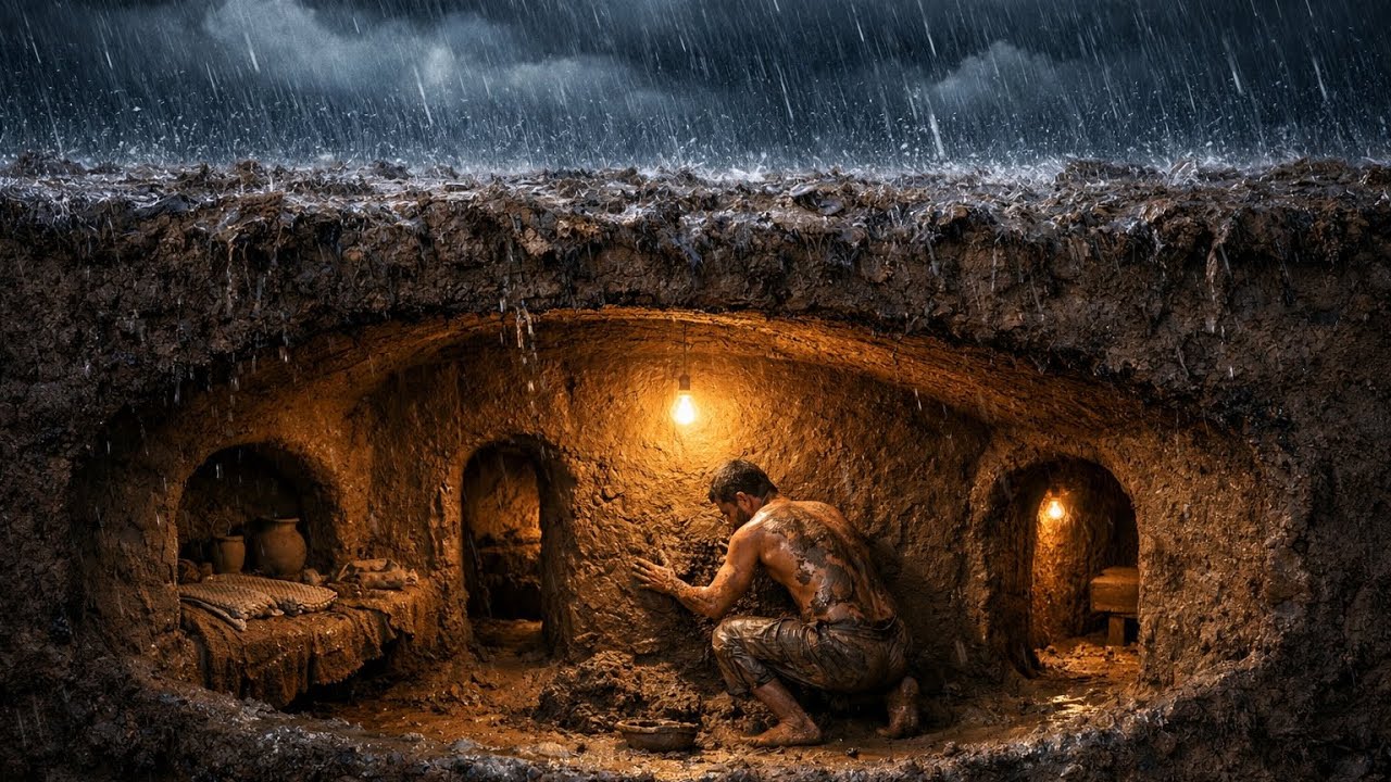 Living Underground 🌧️ | Massive Mud House Built Below the Ground
